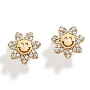 Emoji  Happy Face Gold and Crystal Felice Cubic Zirconia Smiling Daisy Studs